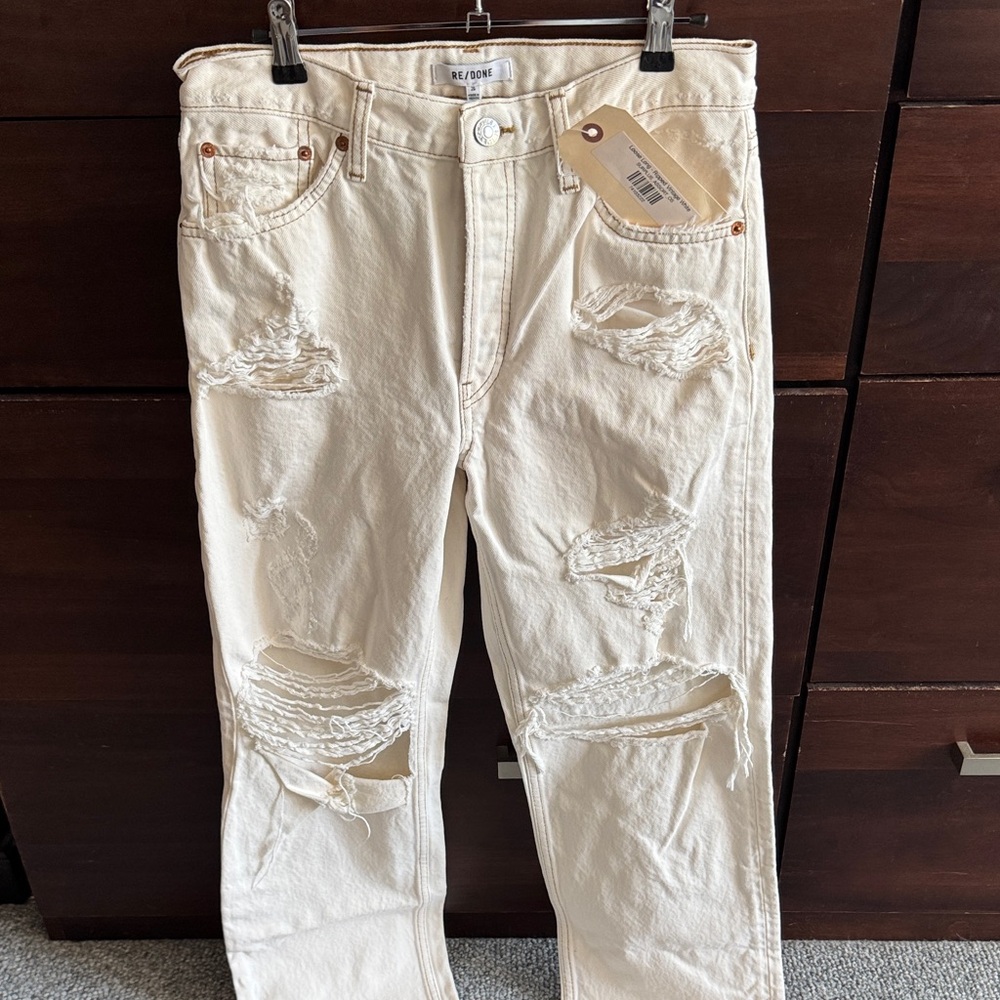 New: Re/Done Distressed Vintage White Straight Leg Jeans